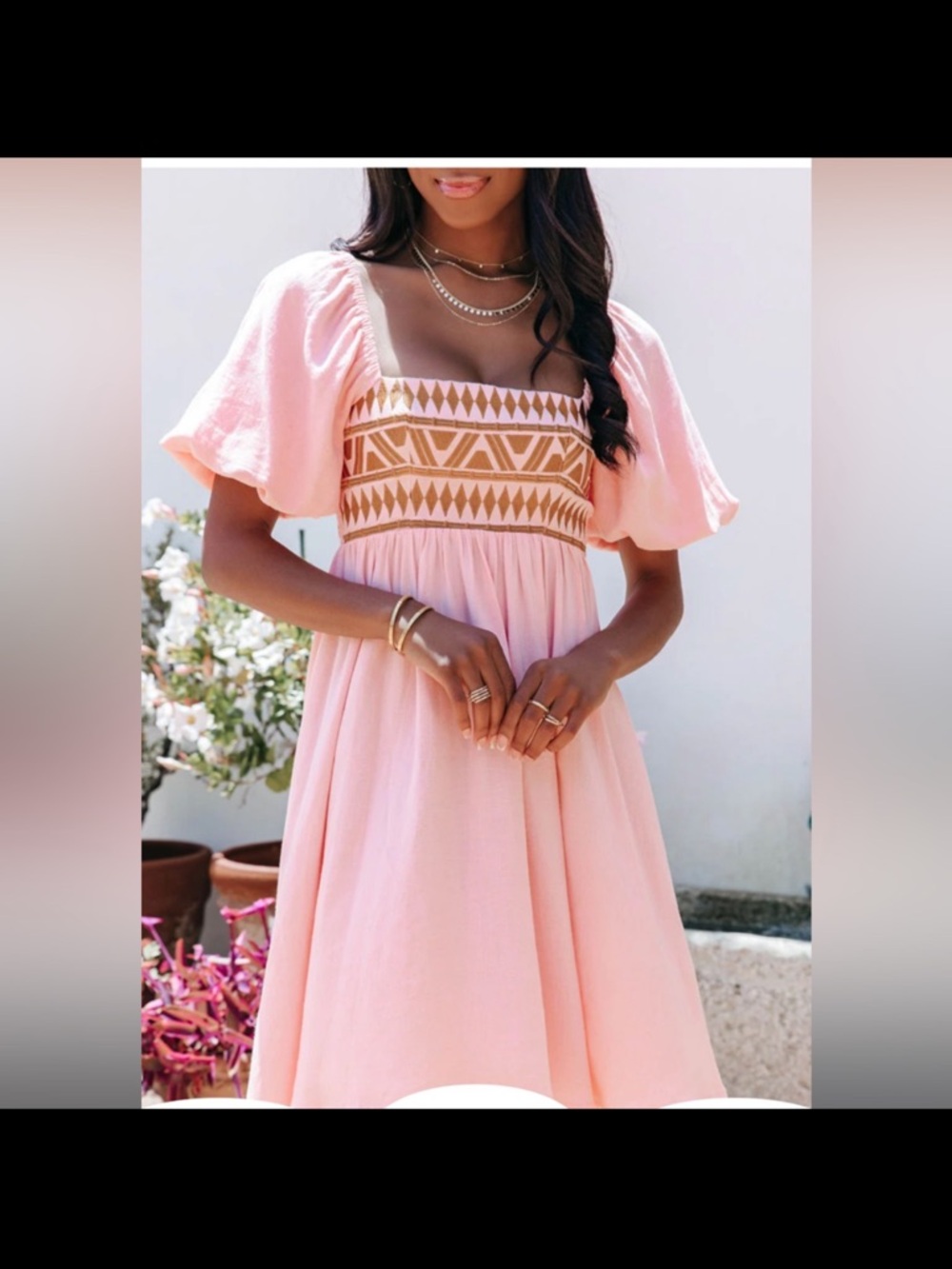 Vici Pink Puff-Sleeve Smocked Waist Dress